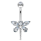 Marquise Dragonfly Belly Bar in 14K White Gold - Fixed (non-dangle) Belly Bar. Navel Rings Australia.