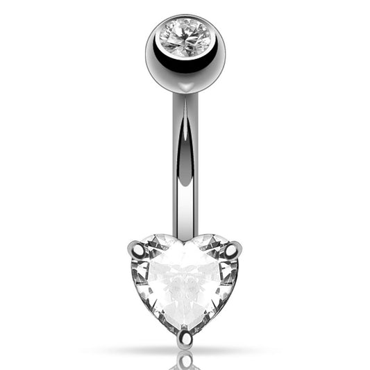 Classic Prong Heart Belly Ring in 14K White Gold - Fixed (non-dangle) Belly Bar. Navel Rings Australia.