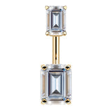 14K Yellow Gold Emerald Cut Belly Rings - Basic Curved Barbell. Navel Rings Australia.