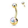 Charlie's Iridescent Stone Belly Ring with Yellow Gold Plating