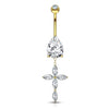 Marquise Set Cross Belly Bar in 14K Gold