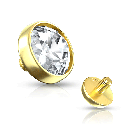 Internally Threaded Flat Crystal Gem Replacement Ball in 14k Yellow Gold