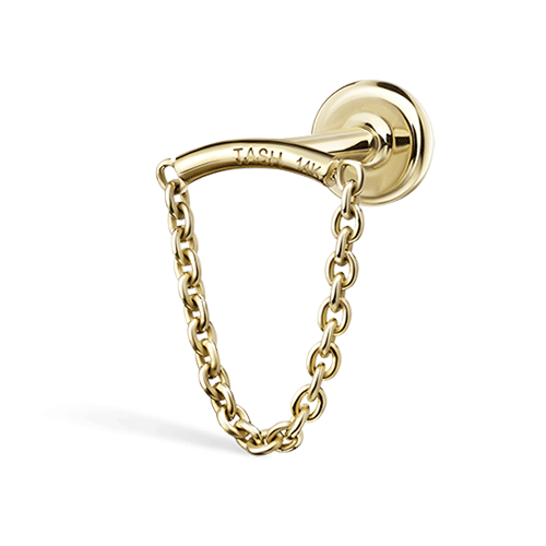 Single Chain Drape Threaded Stud Earring by Maria Tash in 14K Yellow Gold