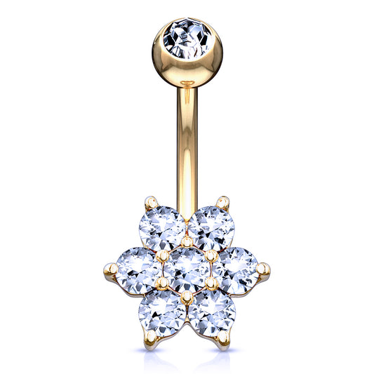 Deity Flower Belly Ring in 14K Gold - Fixed (non-dangle) Belly Bar. Navel Rings Australia.