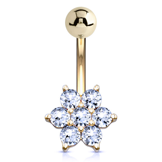 Deity Flower Belly Ring in 14K Gold - Fixed (non-dangle) Belly Bar. Navel Rings Australia.
