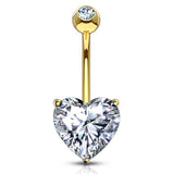 Classic Prong Heart Belly Ring in 14K Gold - Fixed (non-dangle) Belly Bar. Navel Rings Australia.