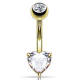 Classic Prong Heart Belly Ring in 14K Gold - Fixed (non-dangle) Belly Bar. Navel Rings Australia.