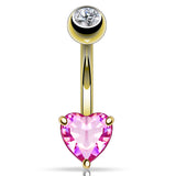 Classic Prong Heart Belly Ring in 14K Gold - Fixed (non-dangle) Belly Bar. Navel Rings Australia.