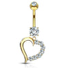 CZ Heart Navel Bar in 14K Yellow Gold