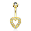 Paved Heart Navel Bar in 14K Yellow Gold