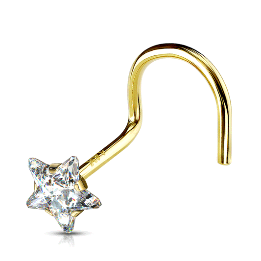 Star Gem Corkscrew Nose Ring in 14K Gold