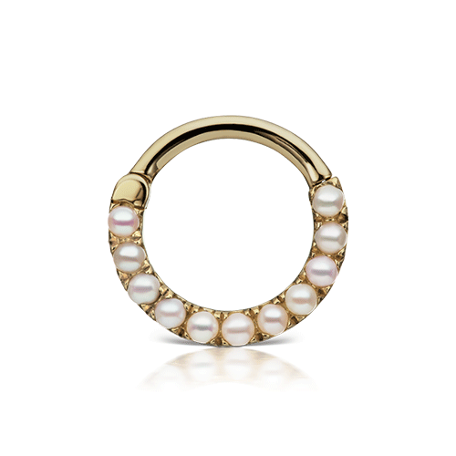 Pearl Horizontal Eternity Clicker by Maria Tash in Yellow Gold