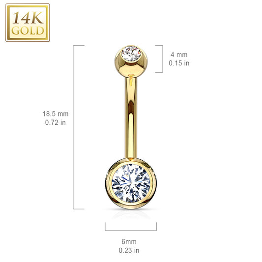 Classique Bezel Set Belly Ring in 14K Yellow Gold - Fixed (non-dangle) Belly Bar. Navel Rings Australia.