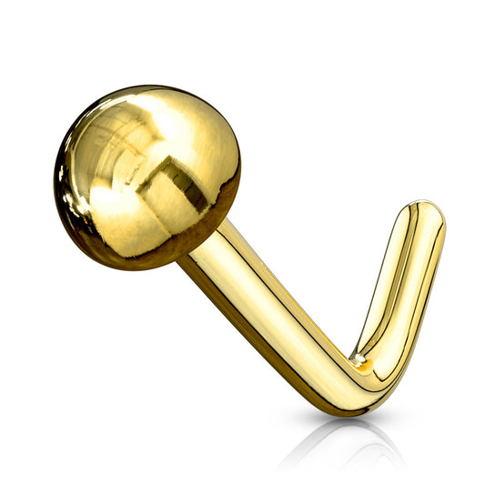 Classic Ball L-Shape Nose Ring in 14K Gold - Nostril. Navel Rings Australia.