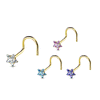 Star Gem Corkscrew Nose Ring in 14K Gold